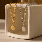 Diamond Evil Eye Toggle Necklace Silver 18K Gold Plated