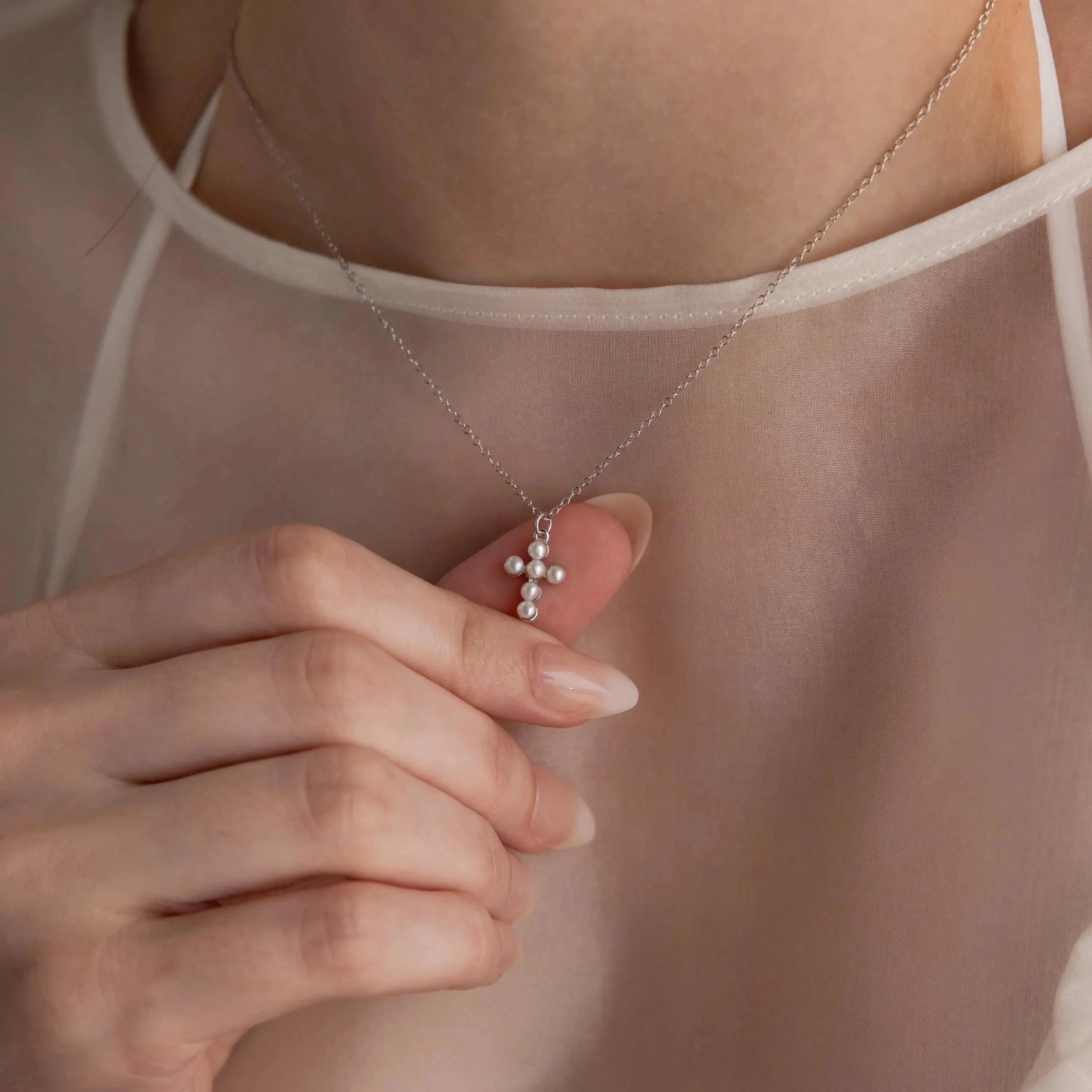 Celeste Pearl Cross Necklace