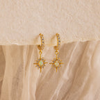 Pave Diamond Opal Star Huggies Silver 18K Gold Plated