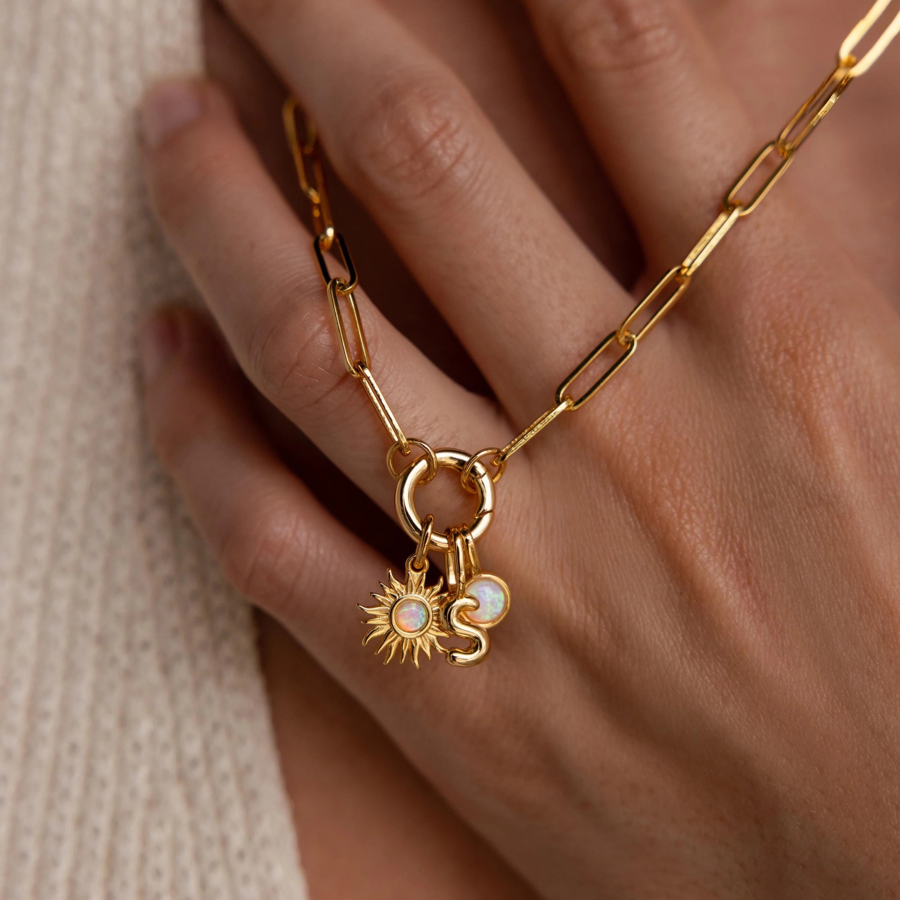 Opal Sun Charm Silver 18K Gold Plated