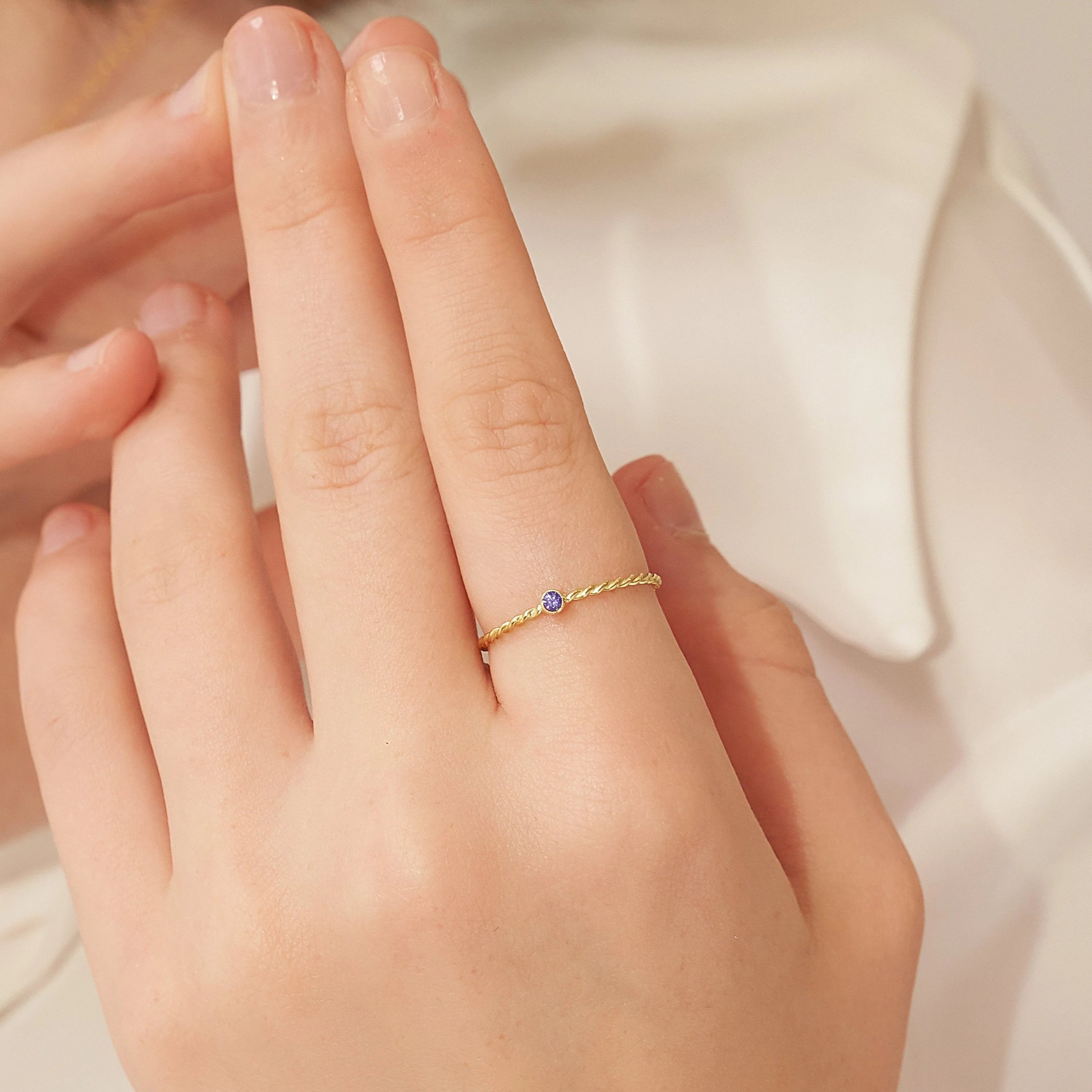 Twisted Birthstone Ring Silver 18K Gold Plated