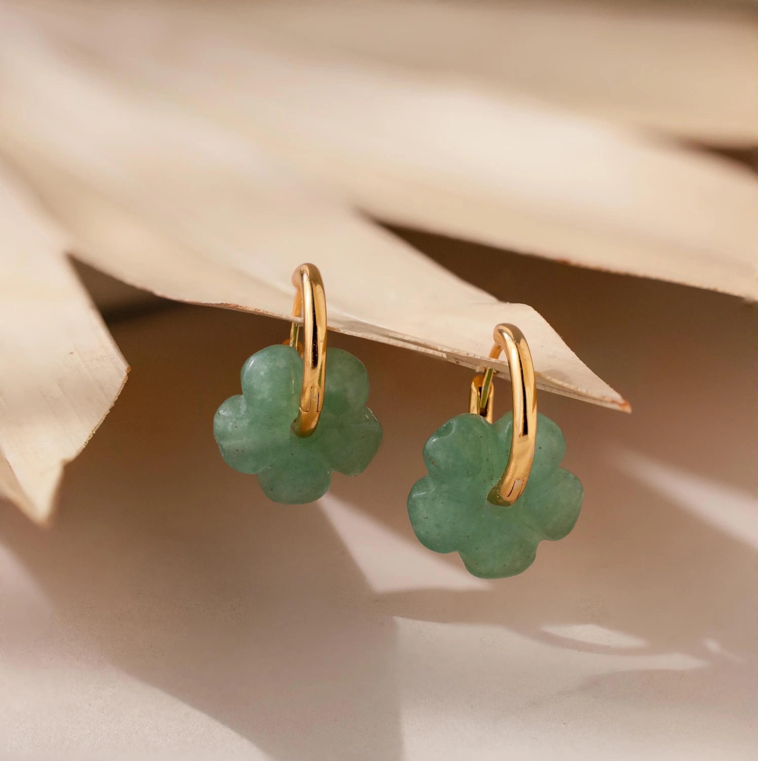 Jade Flower Hoops Silver 18K Gold Plated