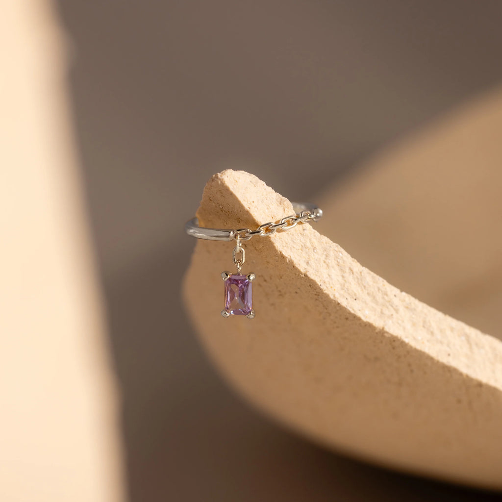 Alexandrite Drop Chain Ring Silver 18K Gold Plated
