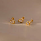 Diamond Bezel Flatback Studs Set Silver 18K Gold Plated