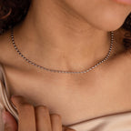 Oval Beaded Necklace Silver 18K Gold Plated