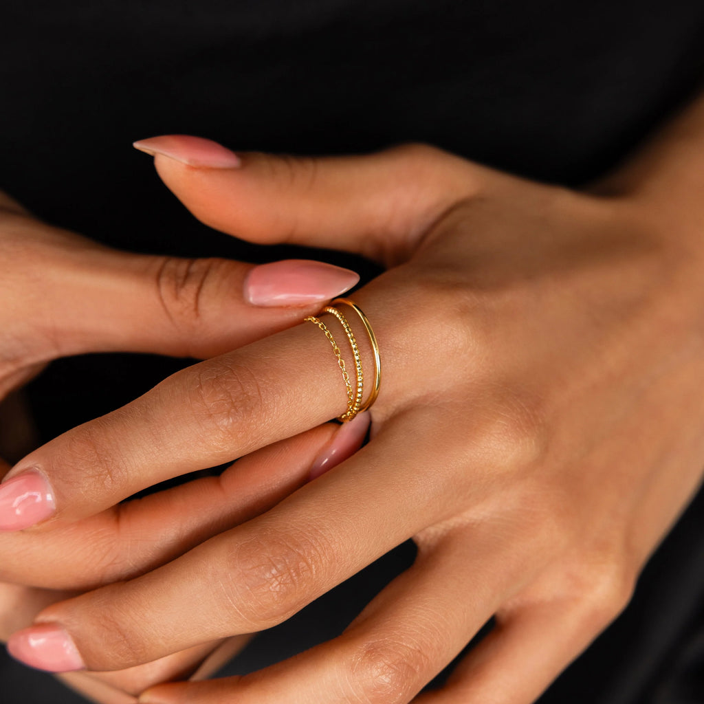 Textured Stacking Ring Set Silver 18K Gold Plated
