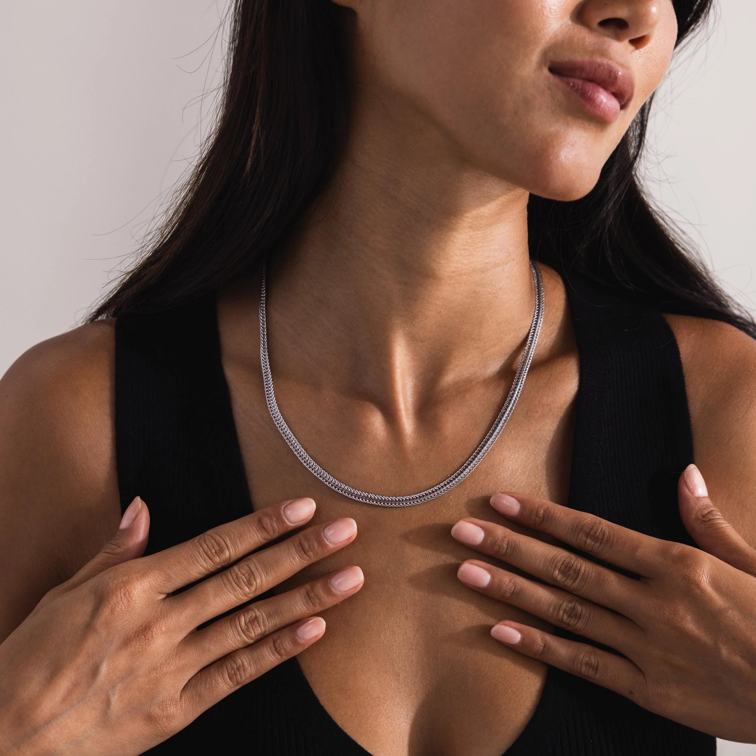 Thin Mesh Chain Necklace Silver 18K Gold Plated