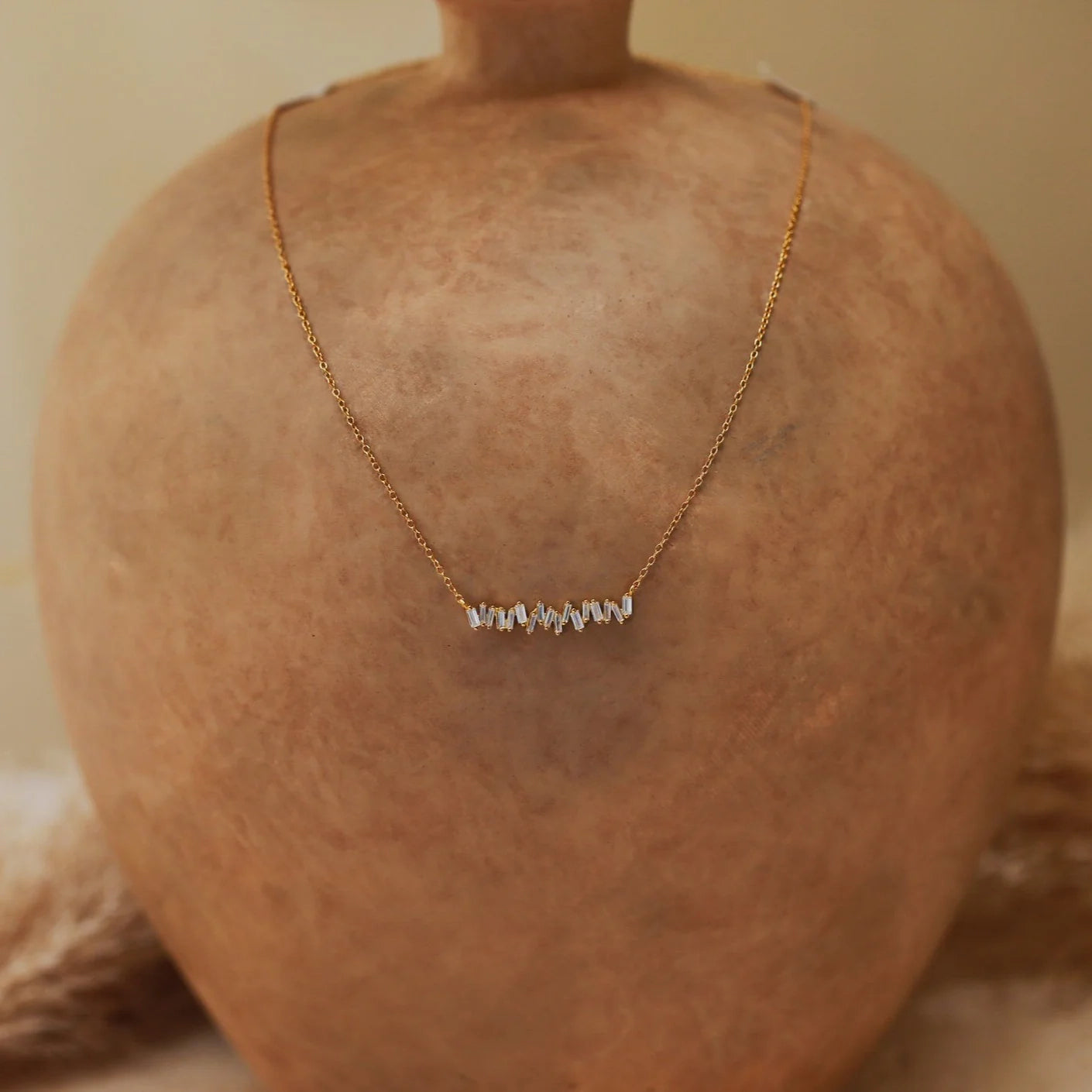 Diamond Baguette Bar Necklace Silver 18K Gold Plated