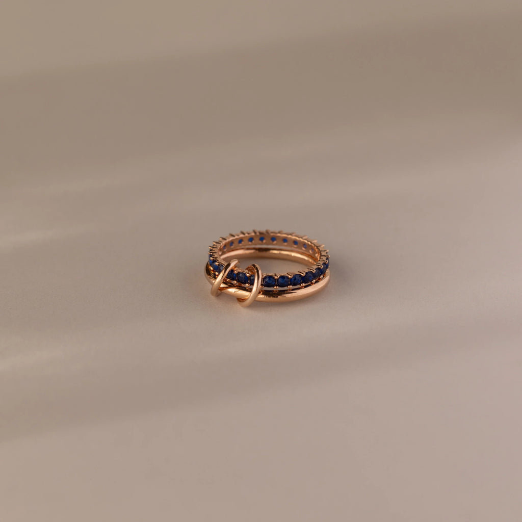 Stone Eternity Sapphire Tennis Linked Ring  Silver 18K Gold Plated