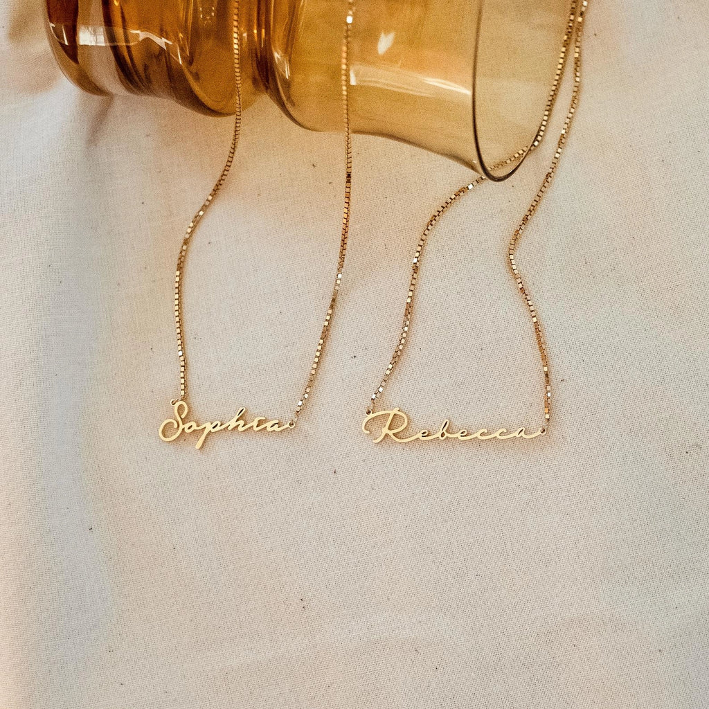 Venice Name Necklace in Box Chain Silver 18K Gold Plated