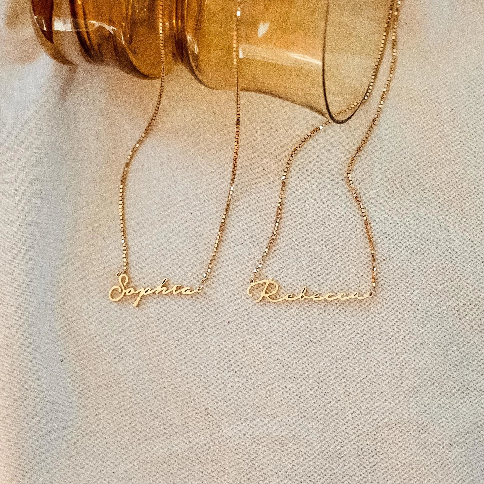 Venice Name Necklace in Box Chain Silver 18K Gold Plated