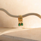 Dangling Emerald Birthstone Hoops Silver 18K Gold Plated