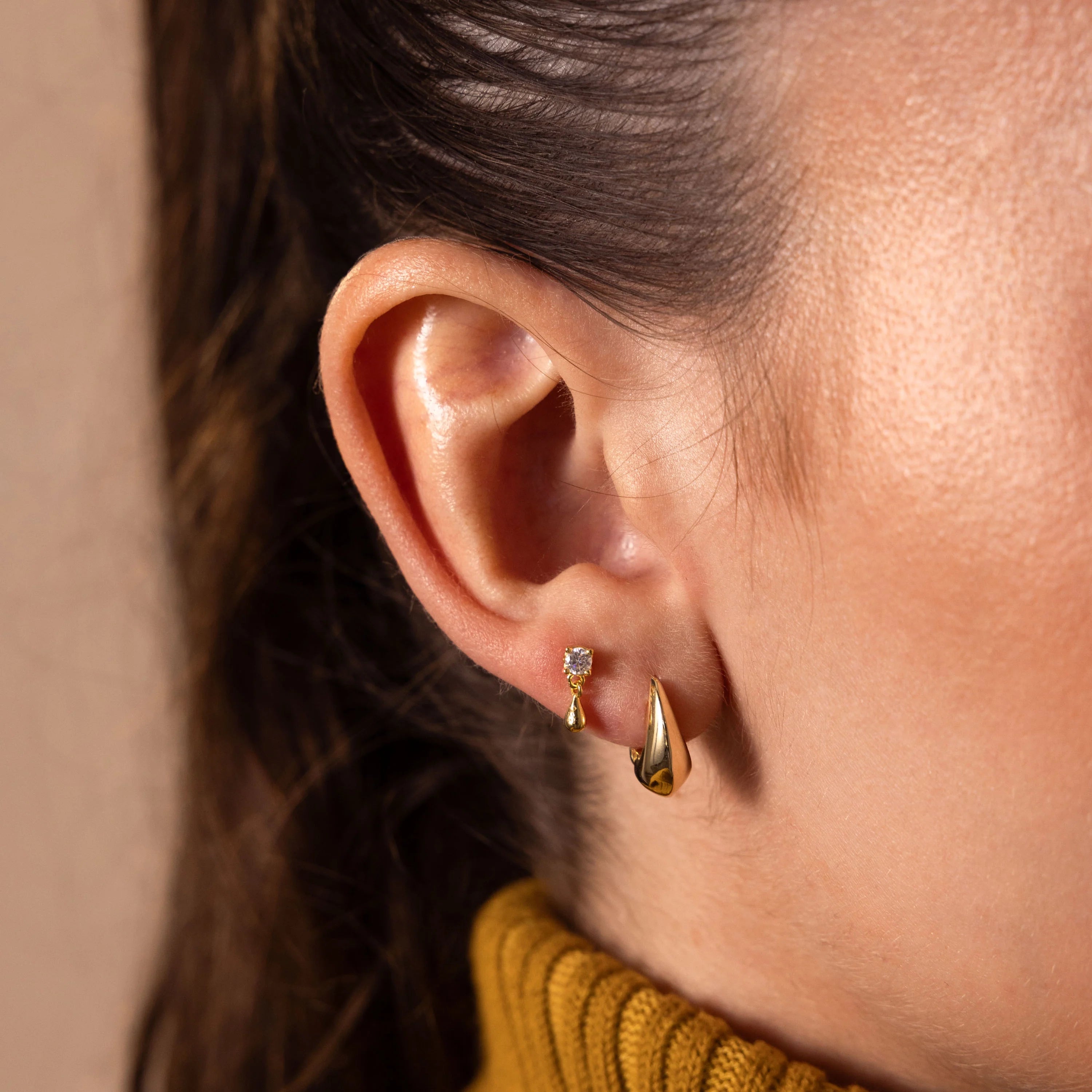 Diamond Droplet Studs Silver 18K Gold Plated