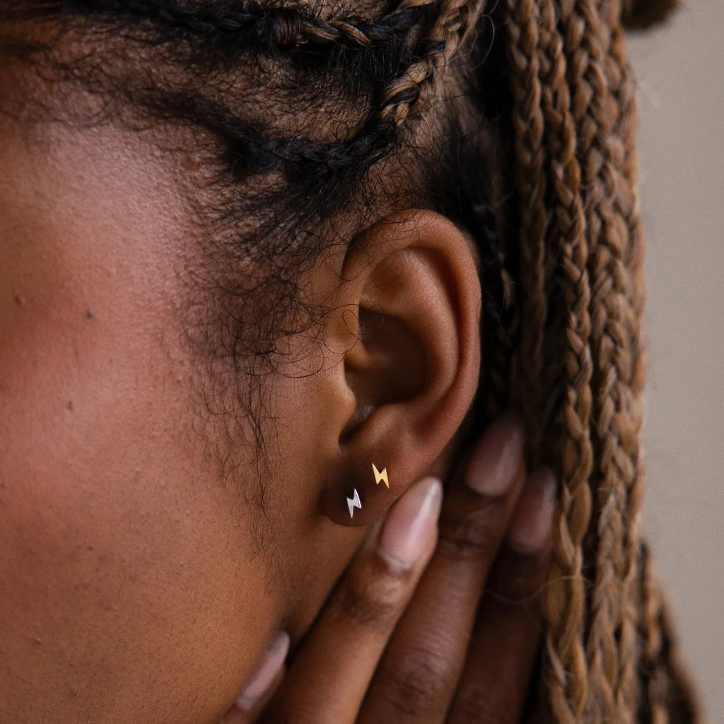 Lightning Bolt Studs Silver 18K Gold Plated