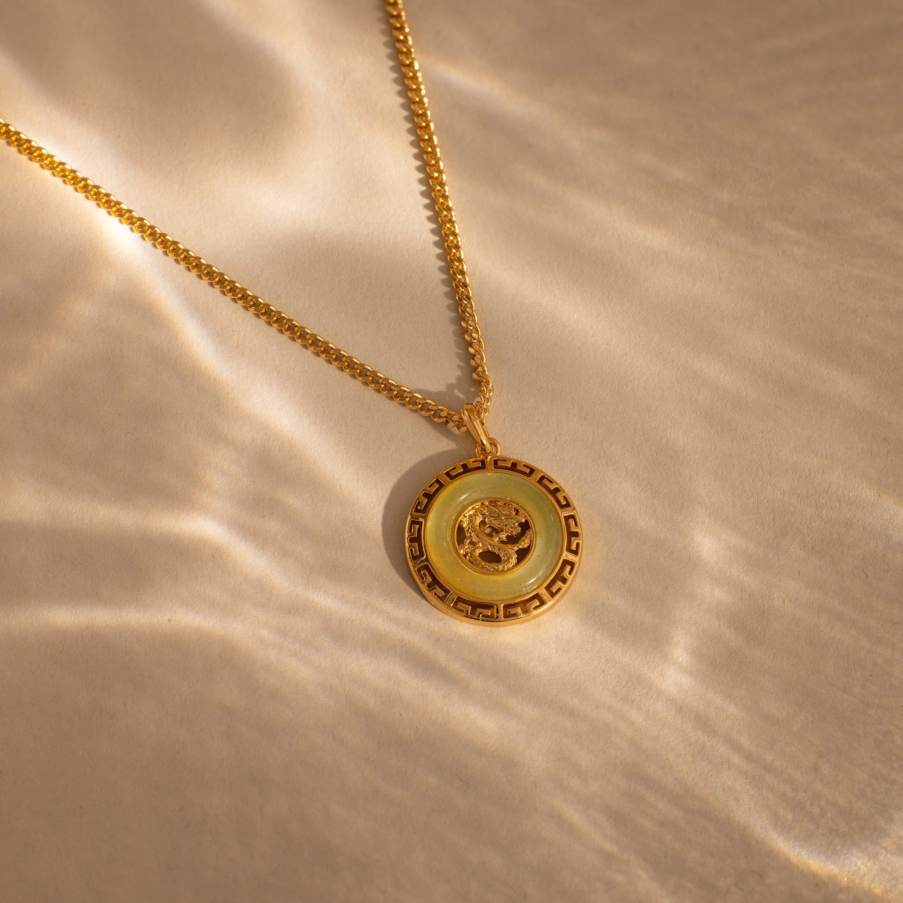 Jade Dragon Necklace Silver 18K Gold Plated