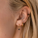 Black Ivy Flower Huggies Silver 18K Gold Plated
