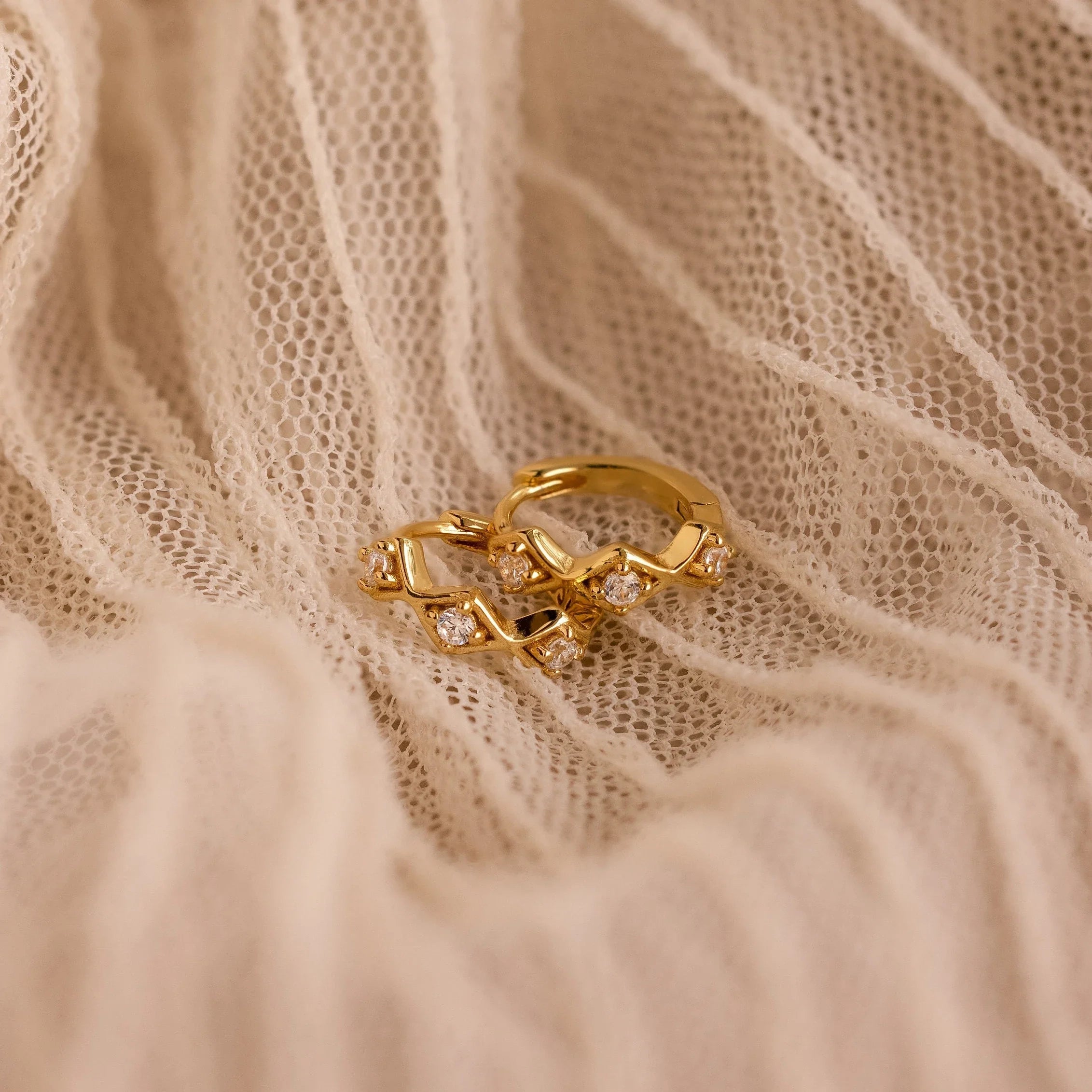 Ericka Diamond Tennis Huggies Silver 18K Gold Plated