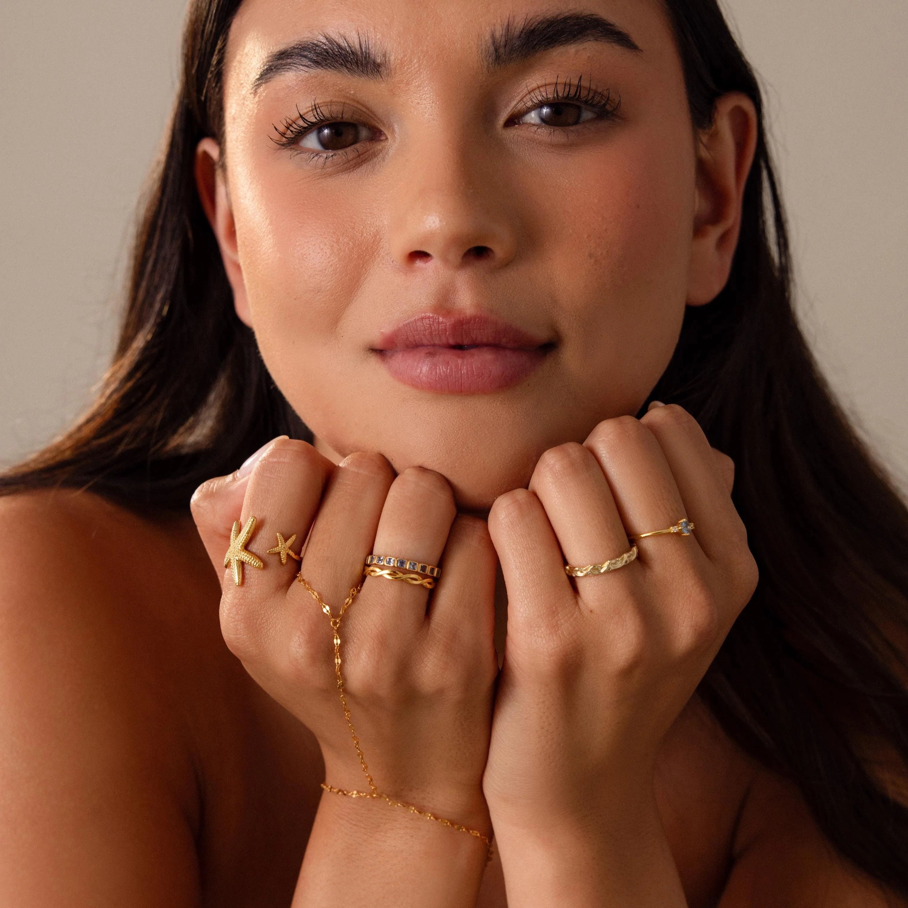 Open Duo Starfish Ring Silver 18K Gold Plated
