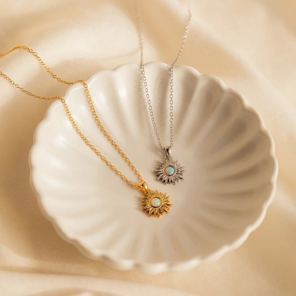 Opal Sun Necklace Silver 18K Gold Plated