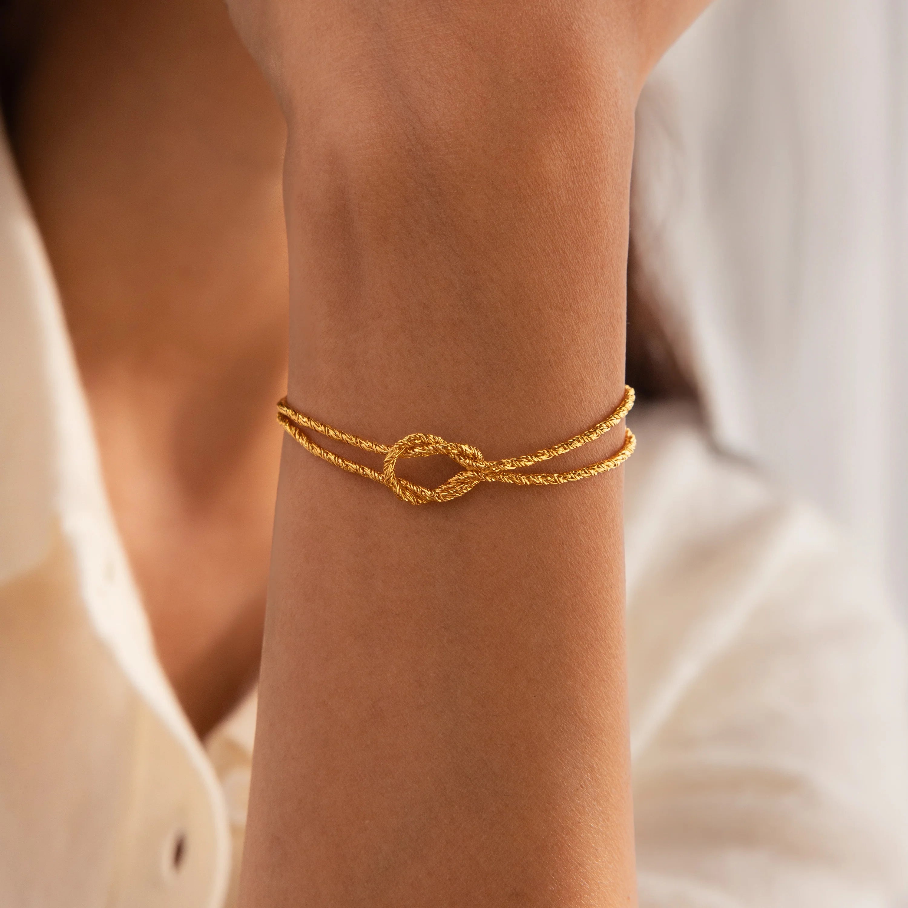 Rope Knot Chain Bracelet Silver 18K Gold Plated