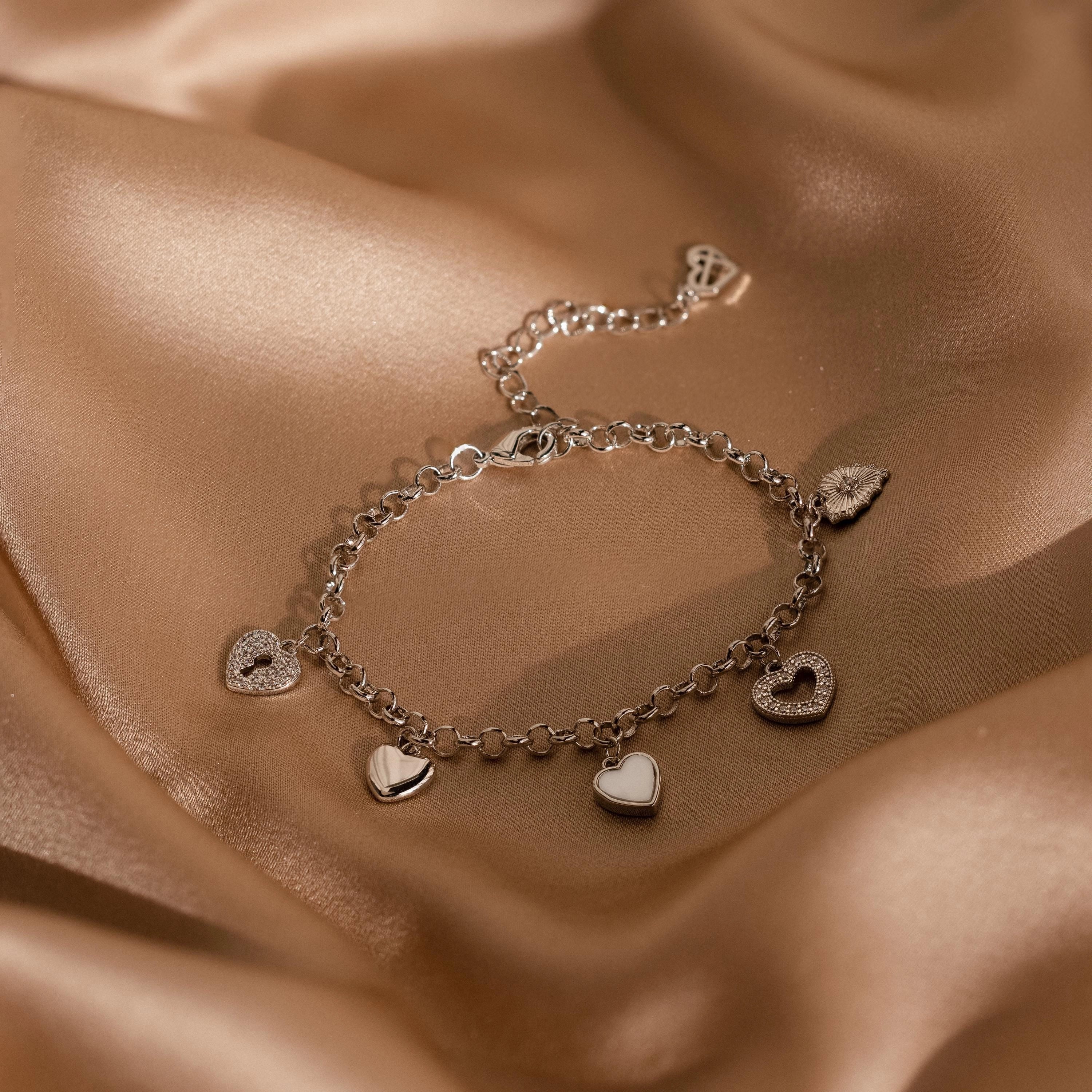 Heart Charm Bracelet Silver 18K Gold Plated