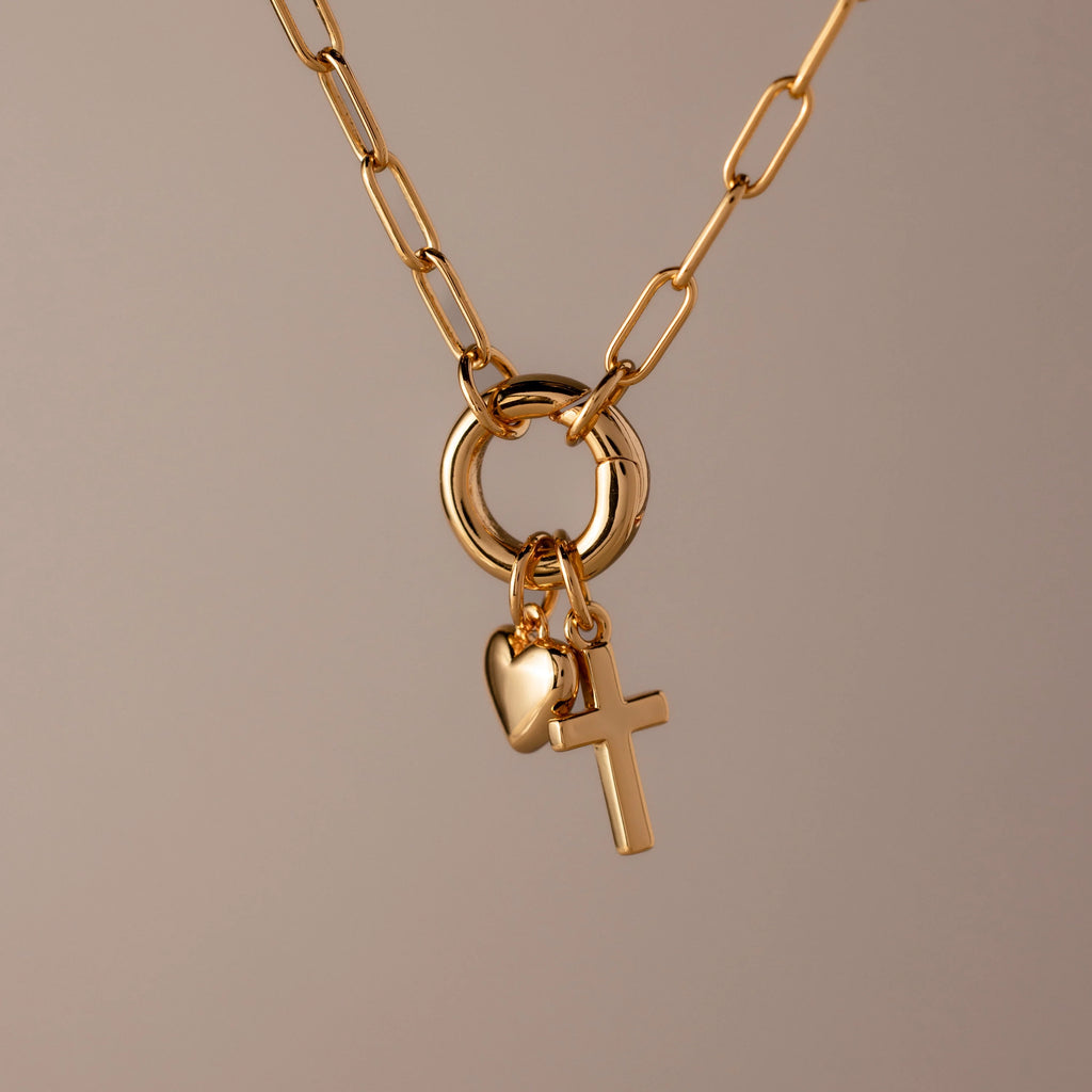 Cross/Heart Charm Rolo Clasp Bracelet Silver 18K Gold Plated