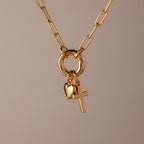 Cross/Heart Charm Rolo Clasp Bracelet Silver 18K Gold Plated