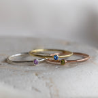 Tiny Birthstone Ring Silver 18K Gold Plated