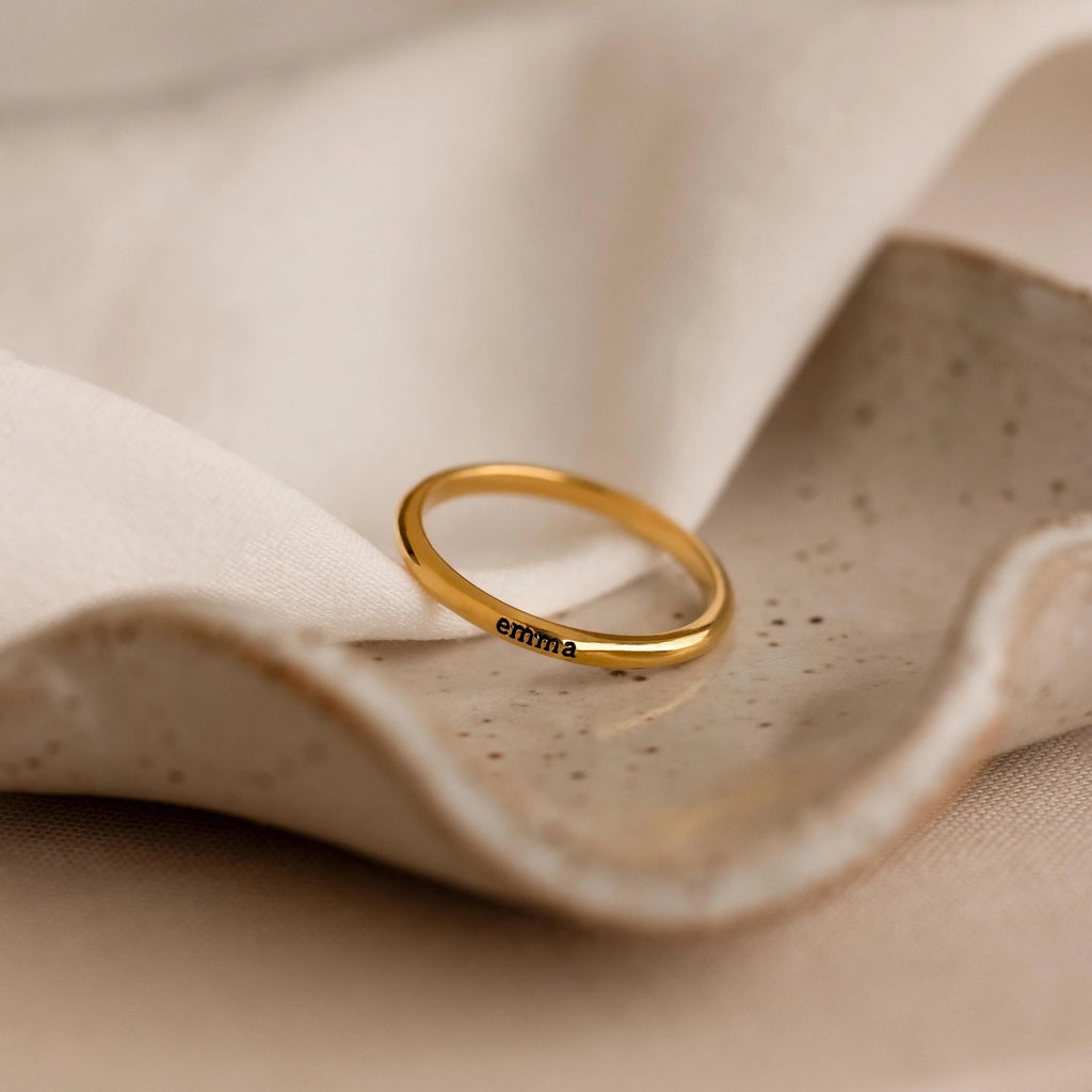 Engraved Tiny Name Ring Silver 18K Gold Plated