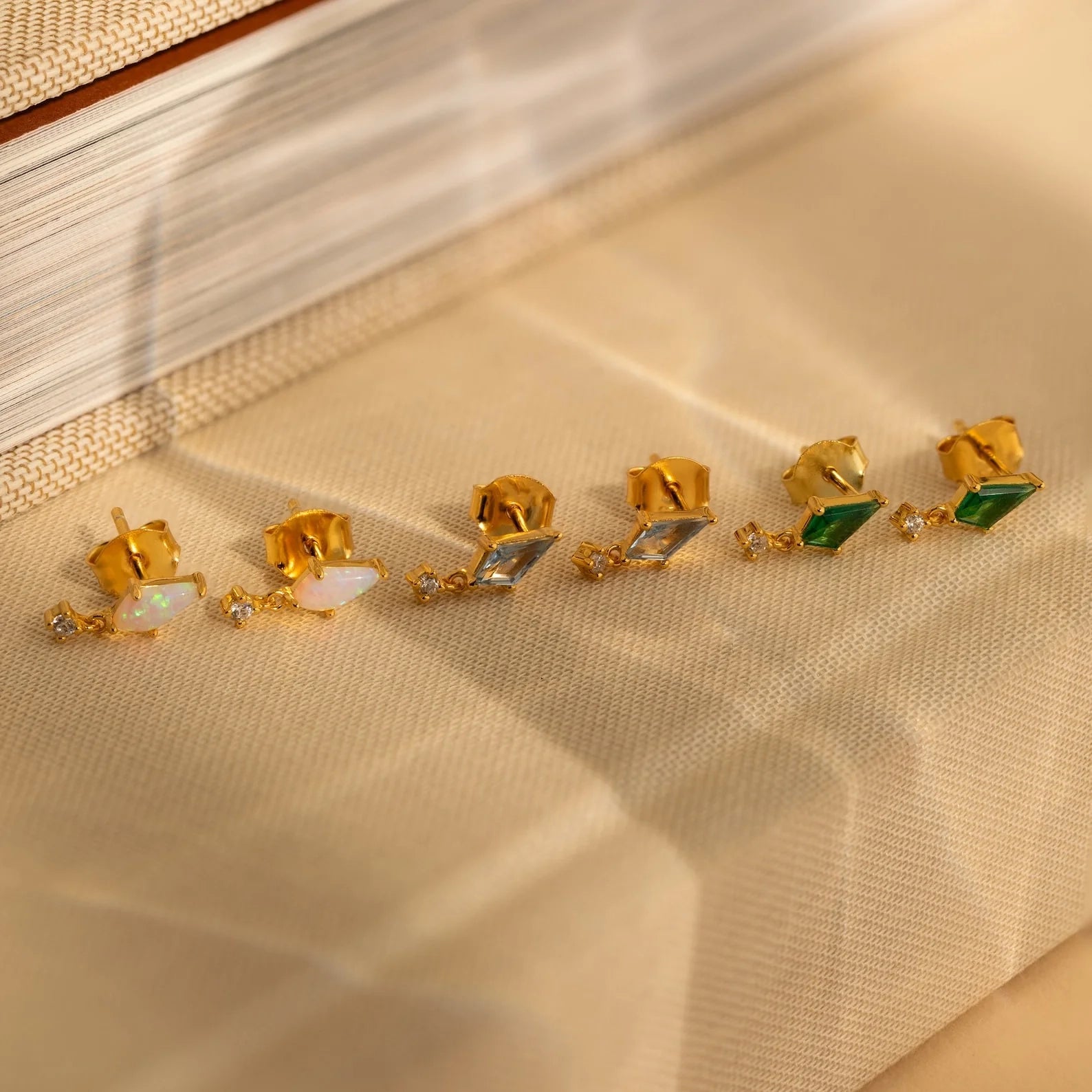 Diamond Art Deco Drop Studs Silver 18K Gold Plated