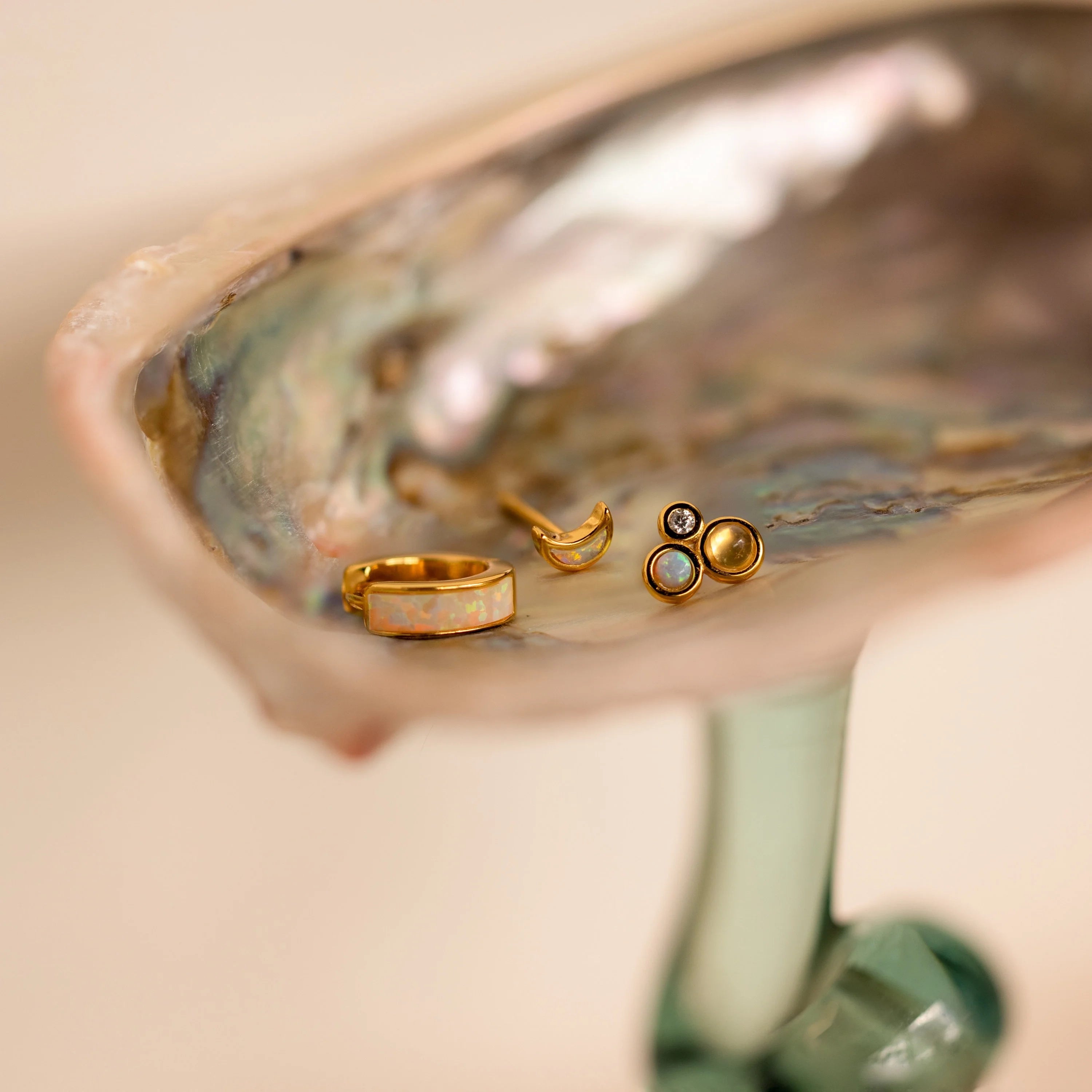 Opal Inlay Earrings Set Silver 18K Gold Plated