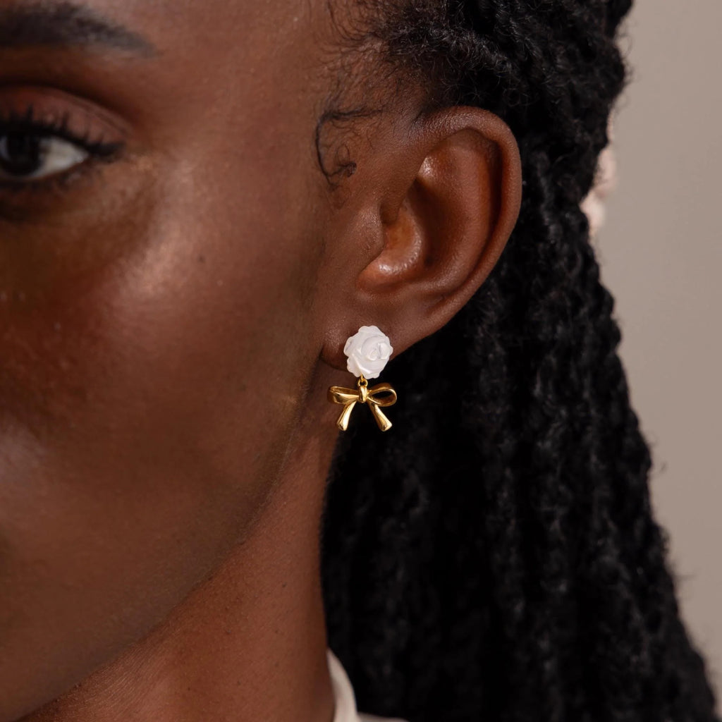 Rose Ribbon Studs Silver 18K Gold Plated