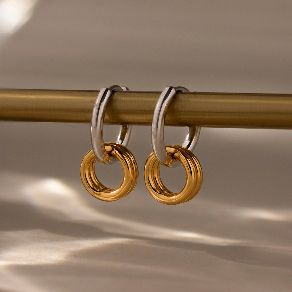Duo Link Mixed Metal Hoops Silver 18K Gold Plated