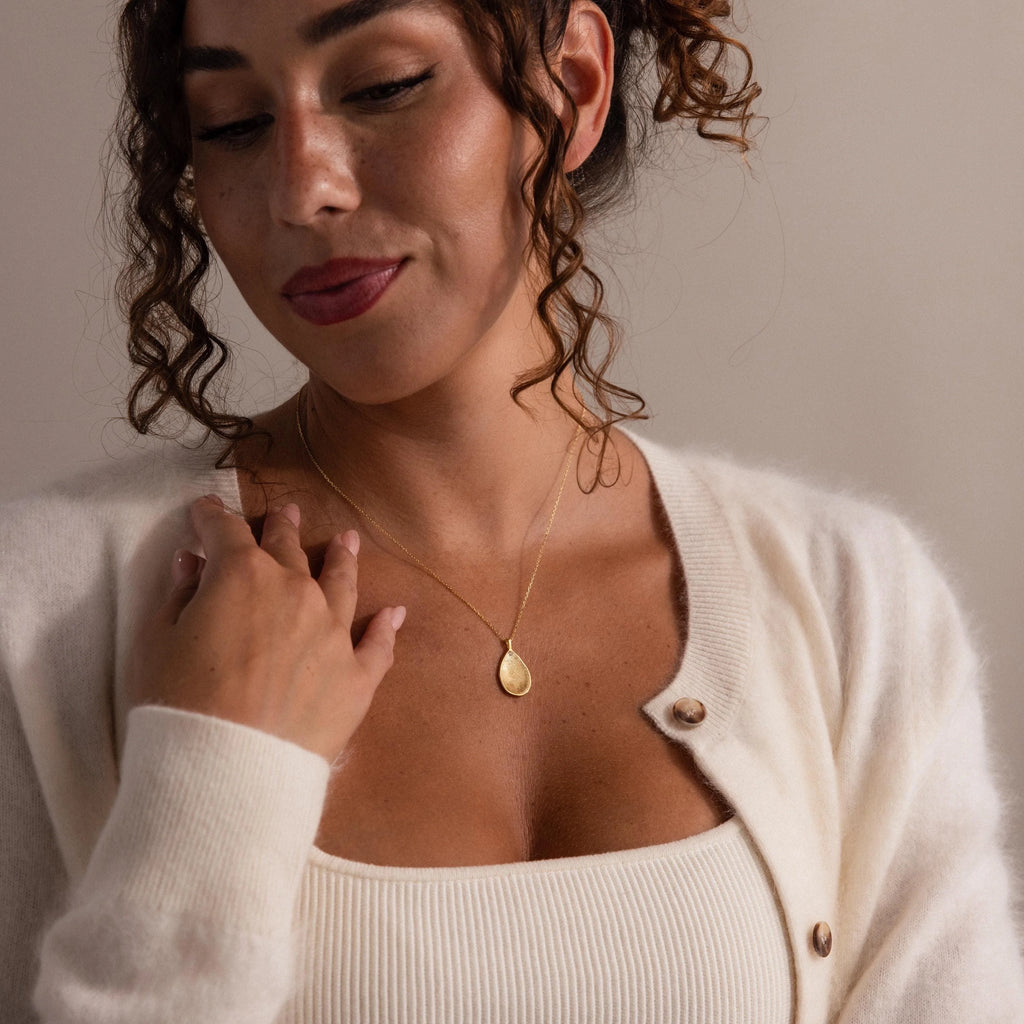Fingerprint Birthstone Teardrop Necklace Silver 18K Gold Plated