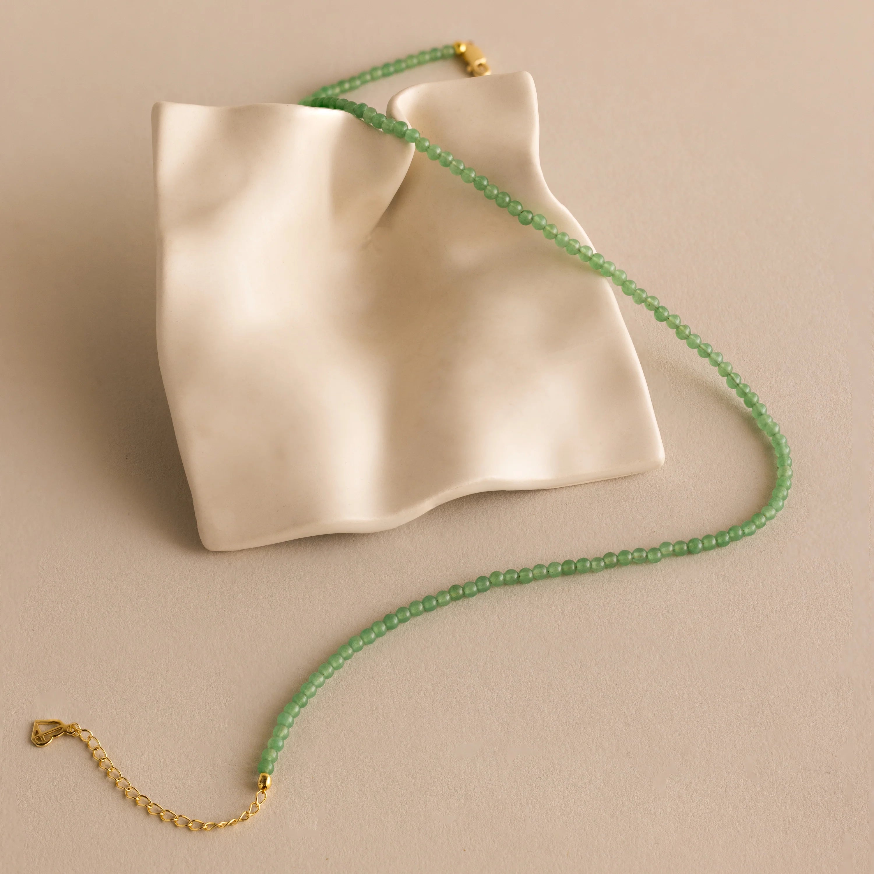 Green Aventurine Beads Choker Necklace Silver 18K Gold Plated