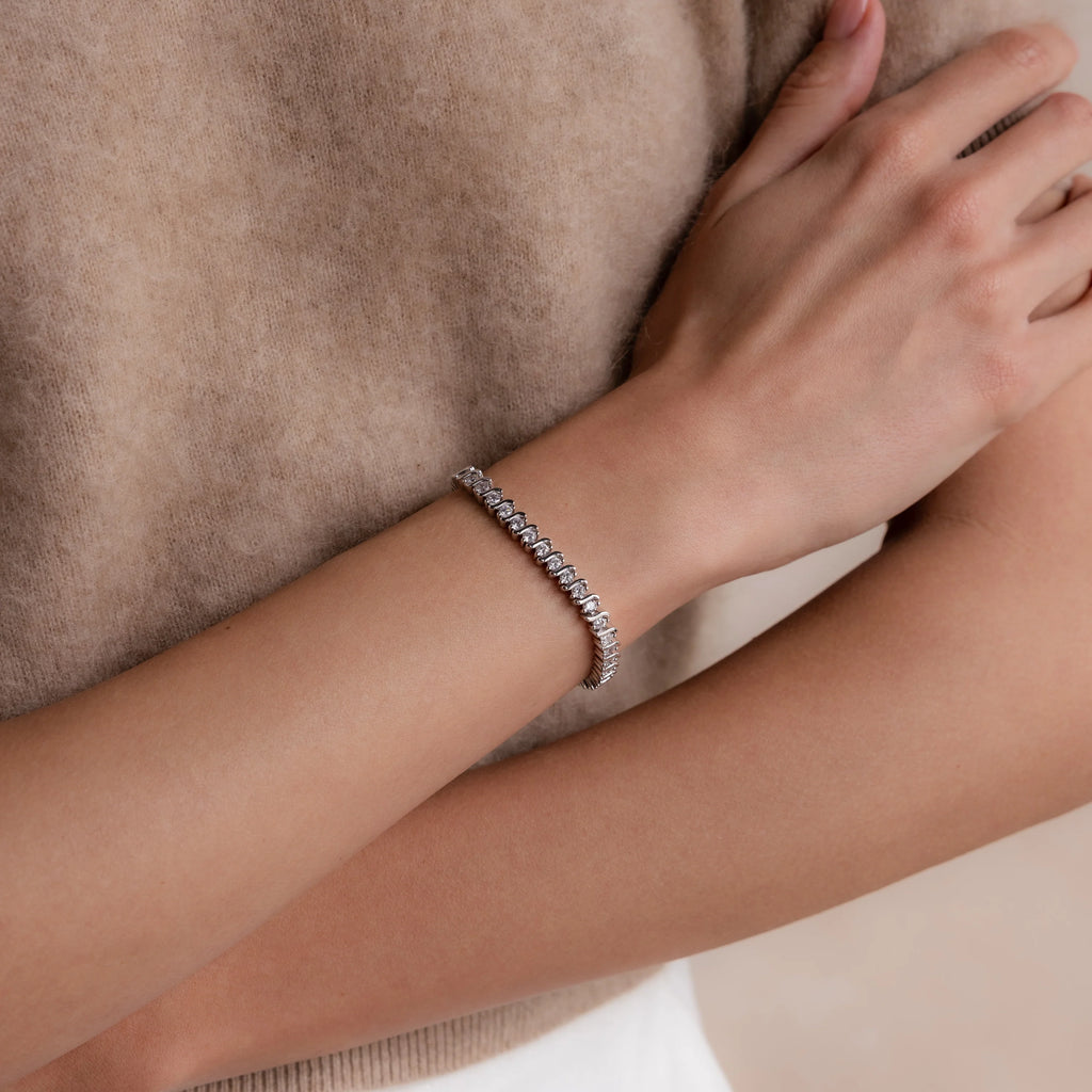 Diamond S-Link Tennis Bracelet Silver 18K Gold Plated
