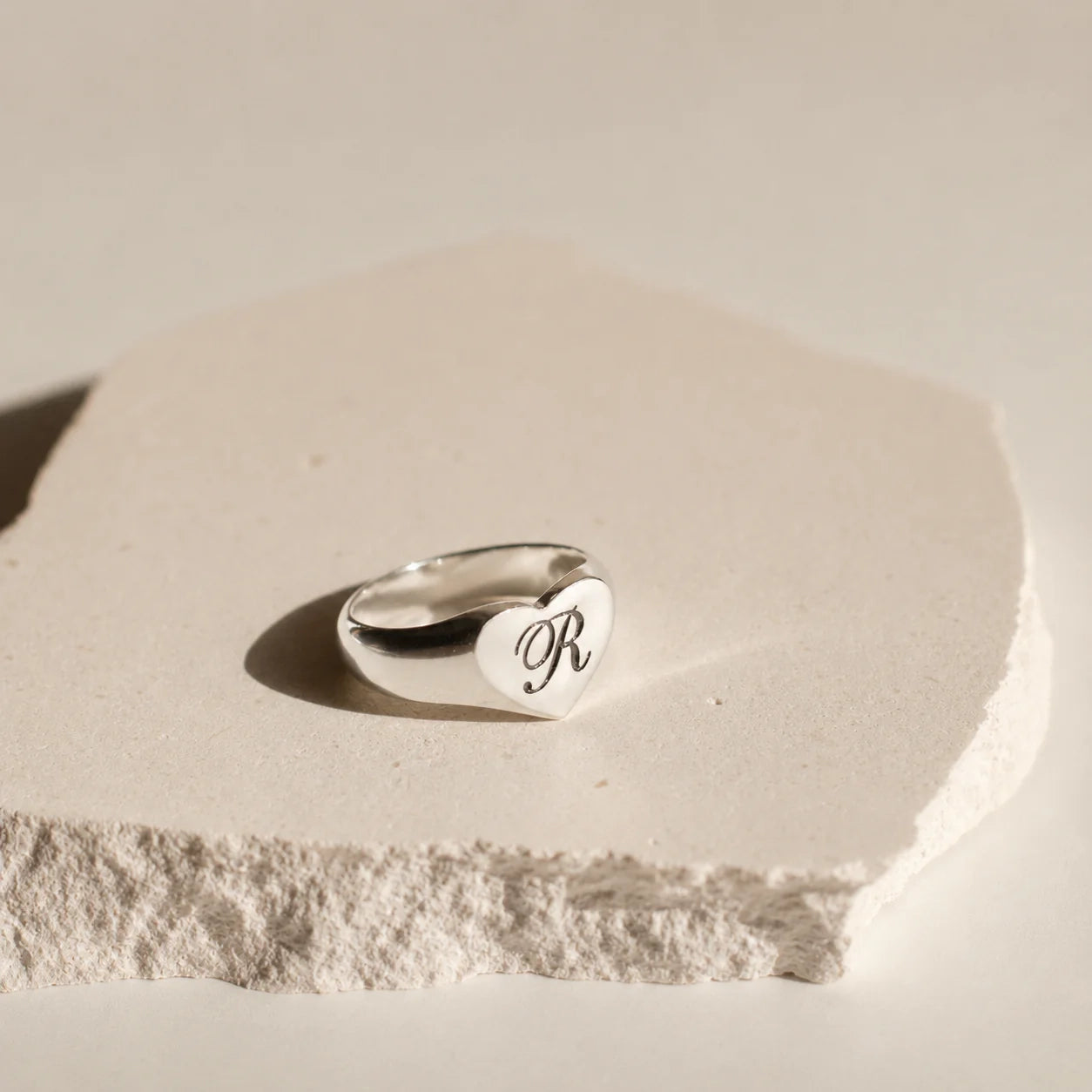 Traditional Initial Heart Signet Ring