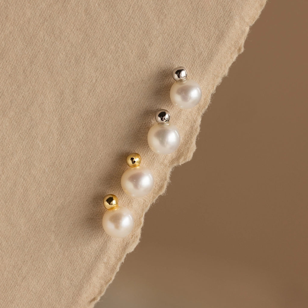 Classic Pearl Studs Silver 18K Gold Plated