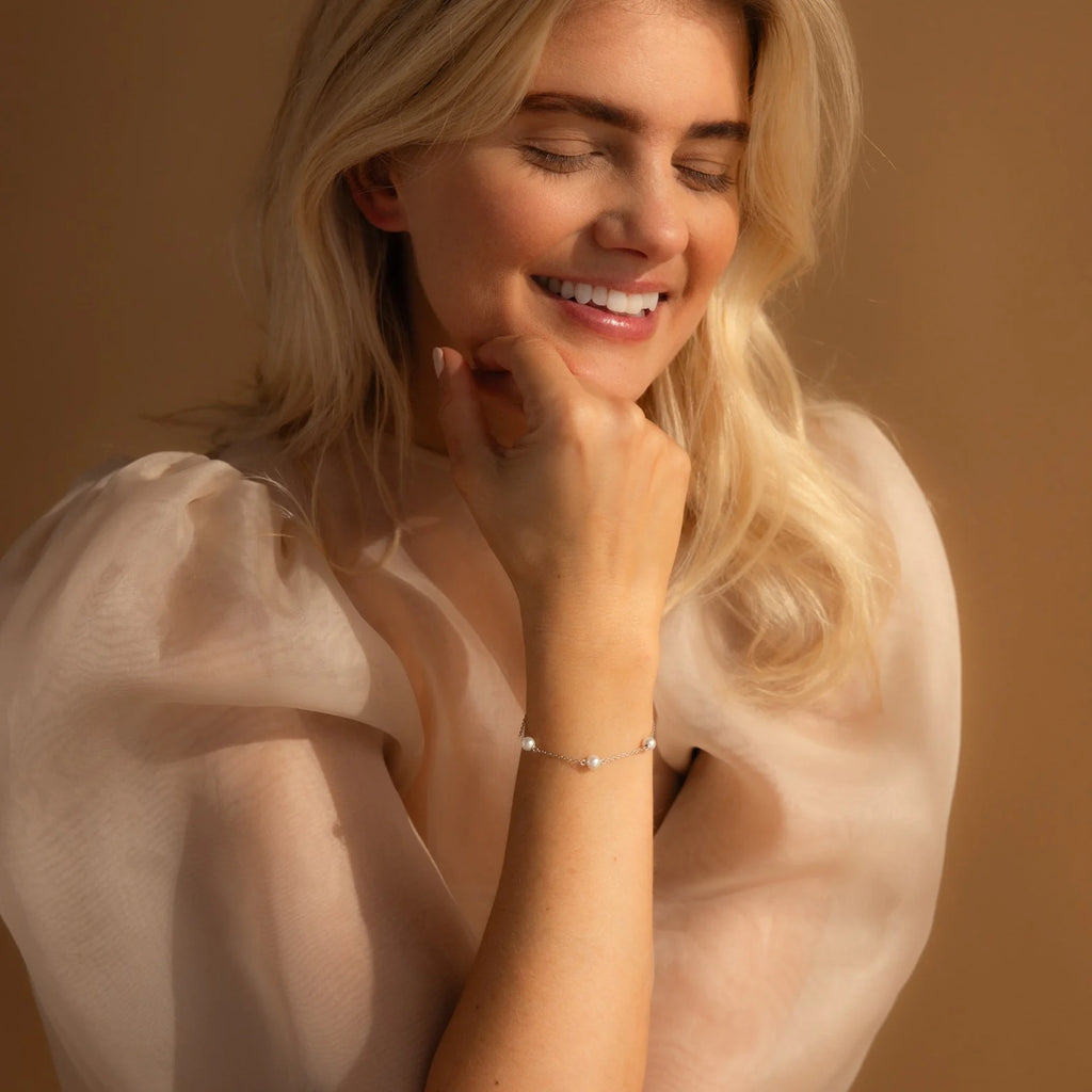 Pearl Station Bracelet Silver 18K Gold Plated