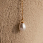 Diamond Pearl Drop Lariat Necklace Silver 18K Gold Plated