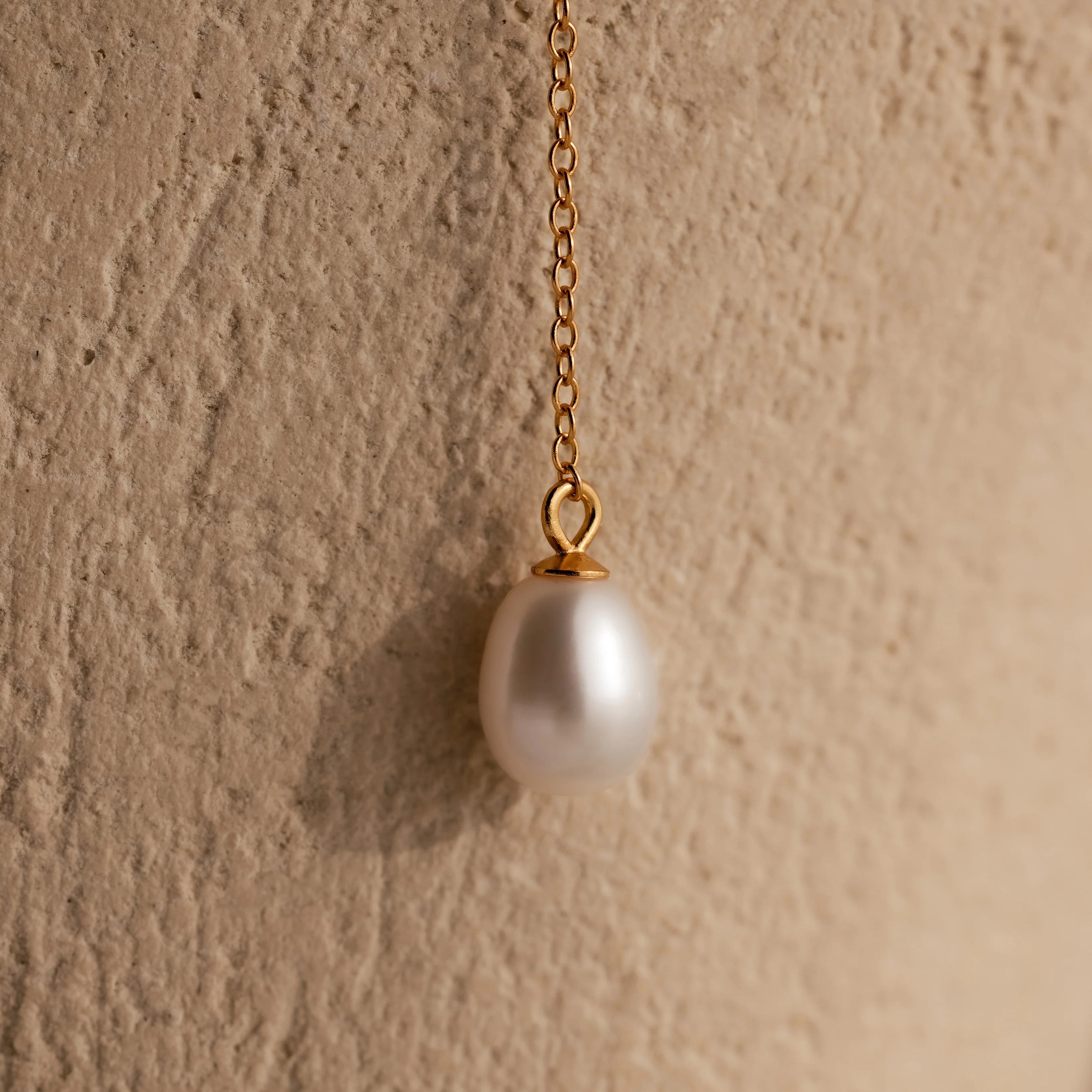 Diamond Pearl Drop Lariat Necklace Silver 18K Gold Plated