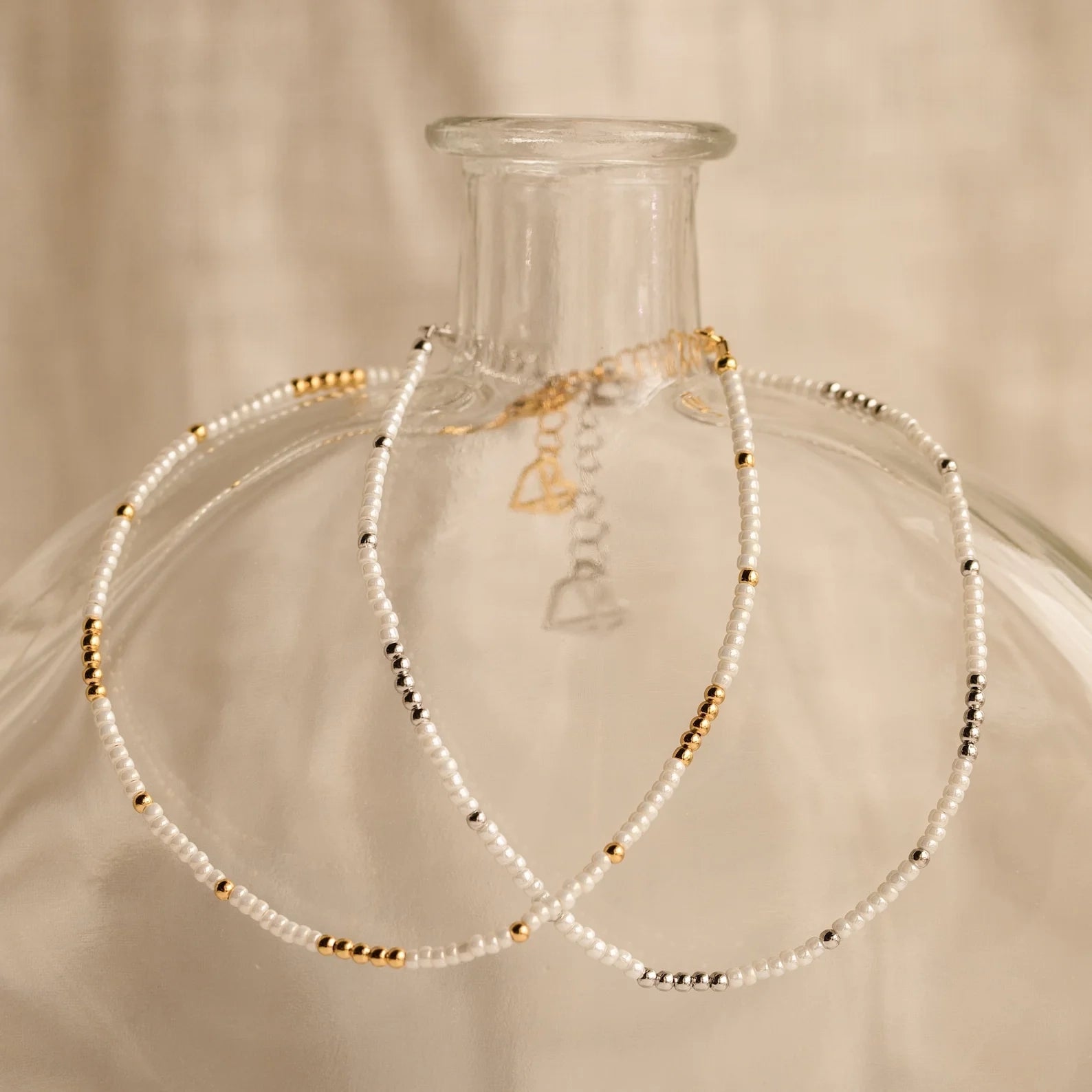 Dainty Pearl Beaded Anklet Silver 18K Gold Plated