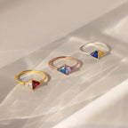 Toi et Moi Triangle Birthstone Ring Silver 18K Gold Plated