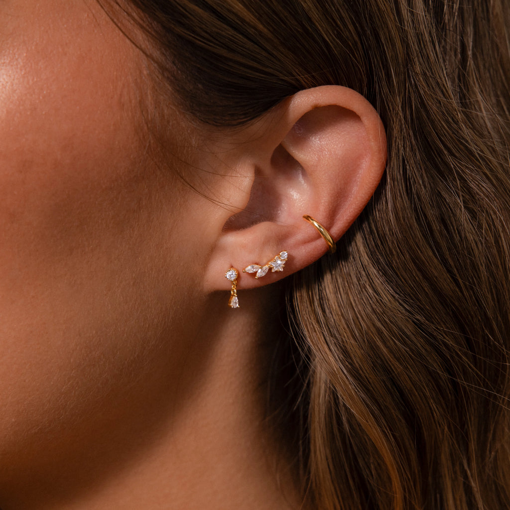 Diamond Starfall Flatback Climbers Silver 18K Gold Plated