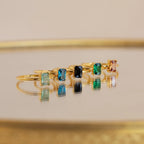 Blue Topaz Emerald Ring Silver 18K Gold Plated