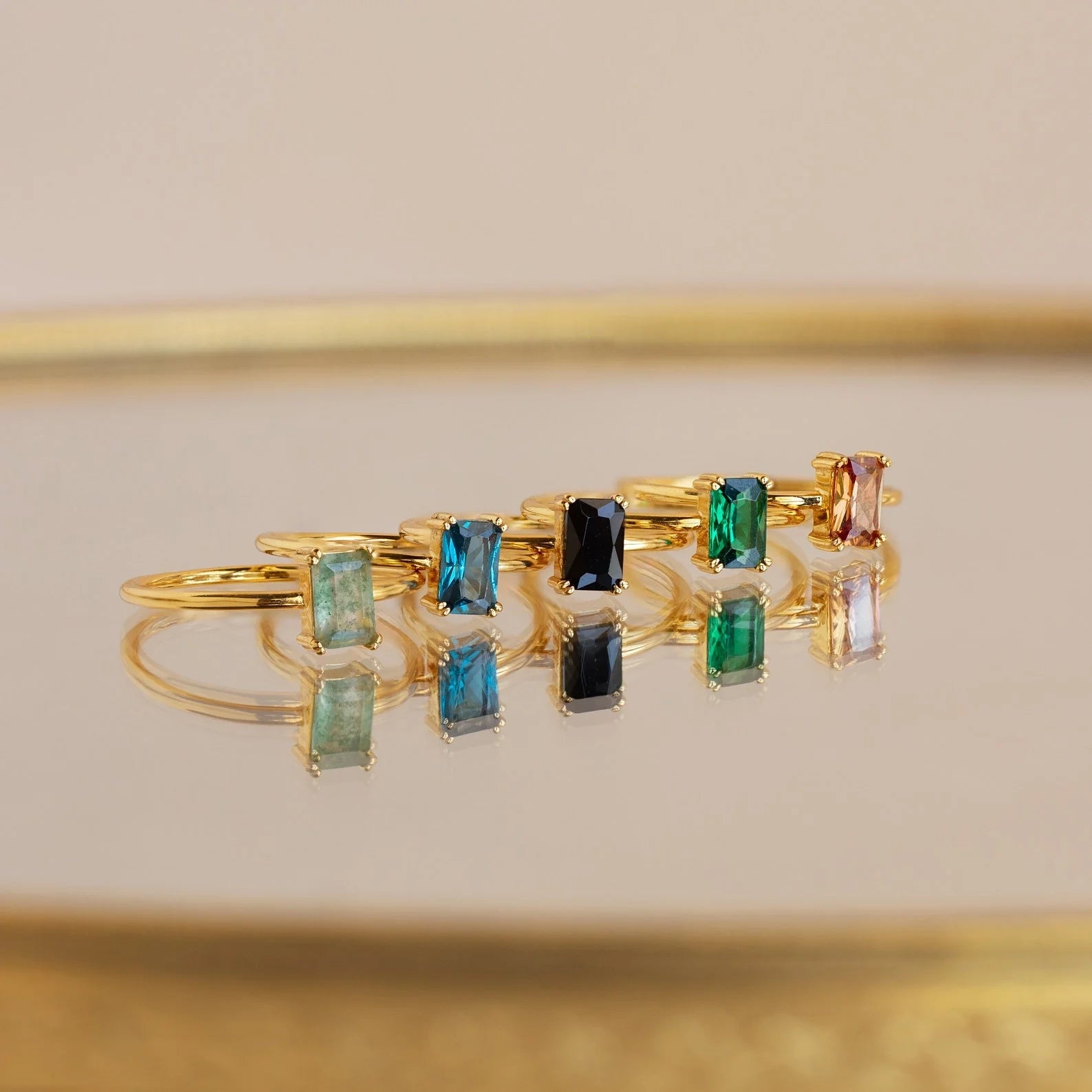 Blue Topaz Emerald Ring Silver 18K Gold Plated