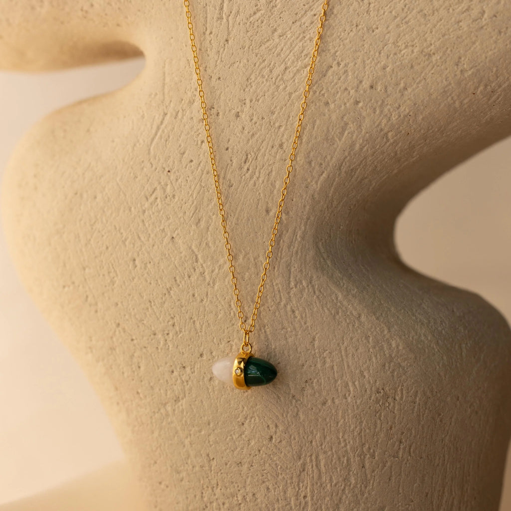 Malachite & Moonstone Necklace Silver 18K Gold Plated
