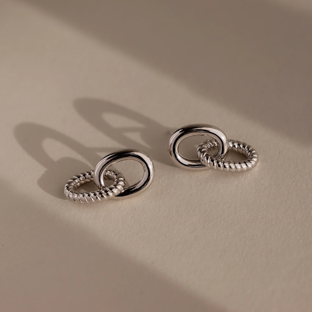 Twisted Link Earrings Silver 18K Gold Plated