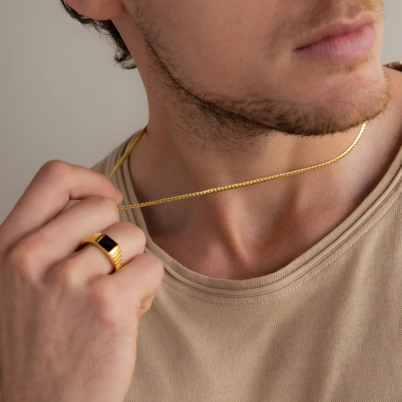 Men's Snake Chain Necklace Silver 18K Gold Plated