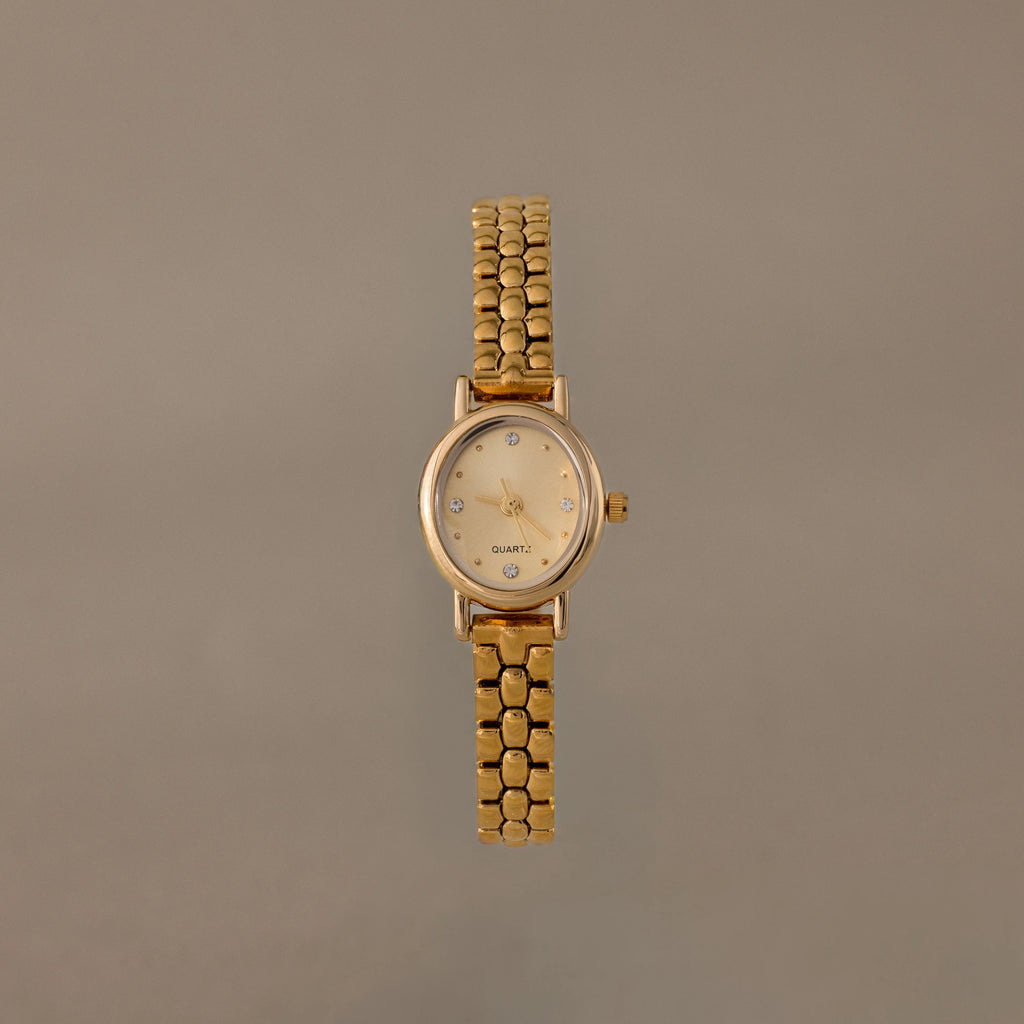 Oval  Face Timepiece Set Silver 18K Gold Plated